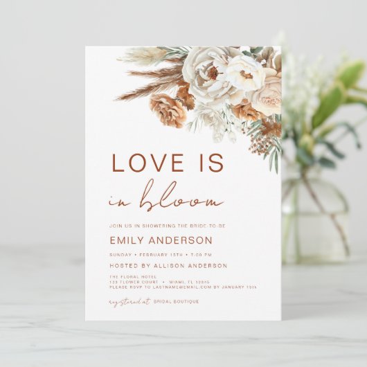 Invitation QR Code Love in Bloom Pampas Grass Fête des mariée (Debout devant)