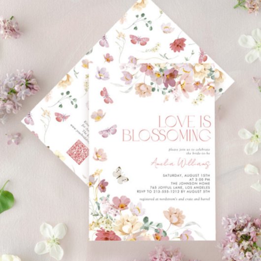 Invitation QR Code Love is Blossoming Pink Bridal Shower