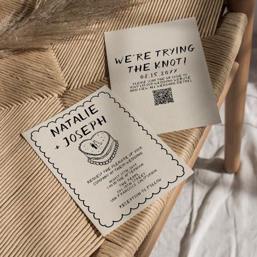 Invitation QR Code main écrit Cake tiré Quirky Mariage