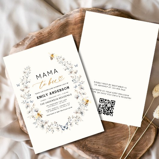 Invitation QR Code Mama à être Baby shower Fleur sauvage