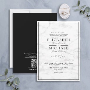 Invitation QR Code Marbre noir blanc Mariage de script classi
