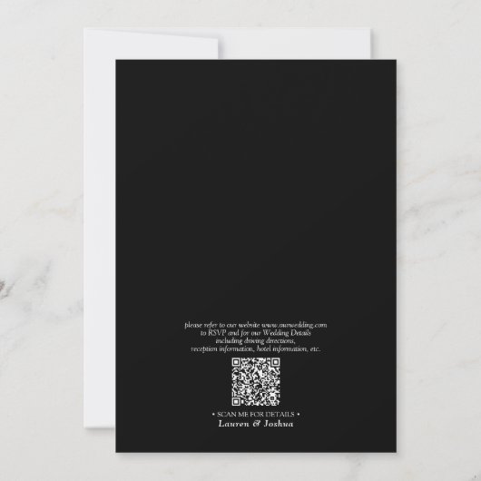 Invitation QR Code Marbre noir blanc Mariage de script classi (Dos)