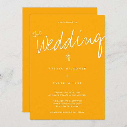Invitation QR Code Mariage de typographie jaune (Devant / Derrière)