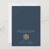 Invitation QR Code Marine bleu et or minimal Mariage feuille (Dos)