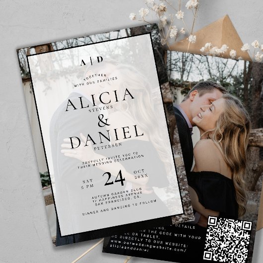 Invitation QR code modern simple typography 2 photo wedding