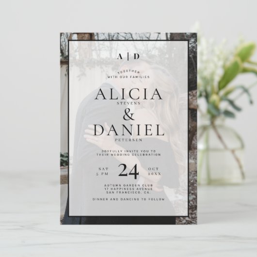 Invitation QR code modern simple typography 2 photo wedding (Debout devant)