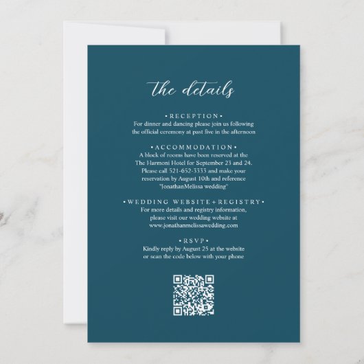 Invitation QR code Moderne Bleu Turquoise Photo Calligraphie (Dos)
