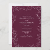 Invitation QR Code Moderne Bourgogne Mariage minimum feuille (Devant)