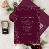 Invitation QR Code Moderne Bourgogne Mariage minimum feuille