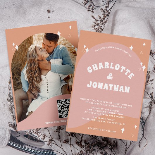 Invitation QR Code Moderne Bright Retro Mariage