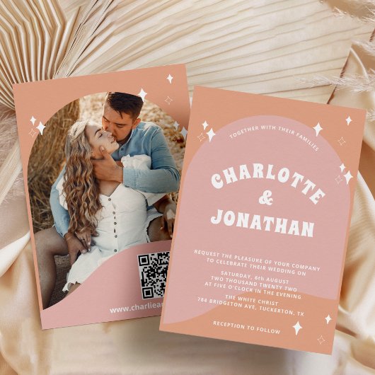 Invitation QR Code Moderne Bright Retro Mariage