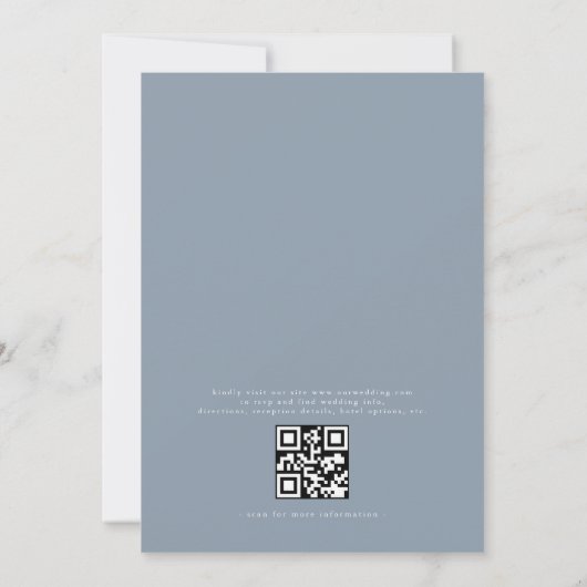 Invitation QR Code Moderne Dusty Bleu Minimal Mariage feuille (Dos)