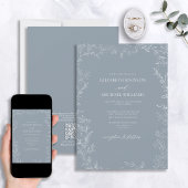 Invitation QR Code Moderne Dusty Bleu Minimal Mariage feuille