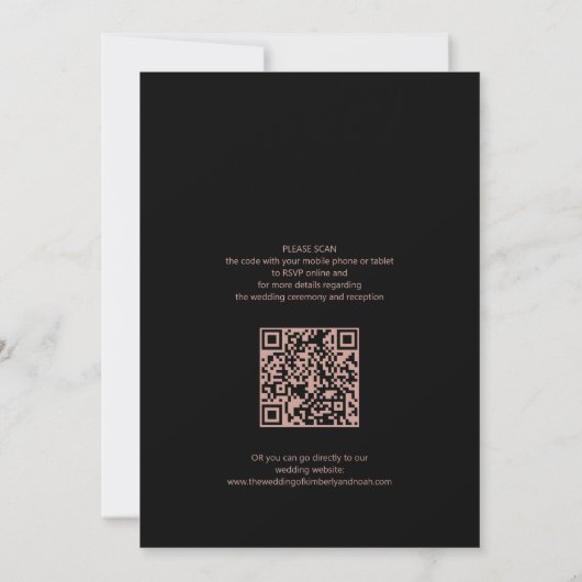Invitation QR code moderne élégant rose or noir (Dos)