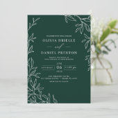 Invitation QR Code moderne Emerald vert minima Mariage feuill (Debout devant)