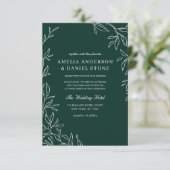 Invitation QR Code moderne Emerald vert minima Mariage feuill (Debout devant)
