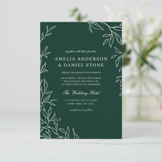 Invitation QR Code moderne Emerald vert minima Mariage feuill (Debout devant)