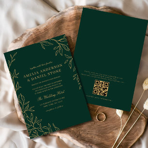 Invitation QR Code moderne Emerald vert minima Mariage feuill