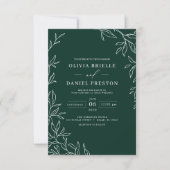 Invitation QR Code moderne Emerald vert minima Mariage feuill (Devant)