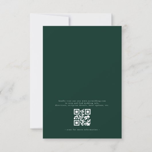 Invitation QR Code moderne Emerald vert minima Mariage feuill (Dos)