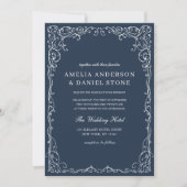 Invitation QR Code Moderne Marine Bleu Minimal Mariage (Devant)