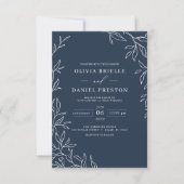 Invitation QR Code Moderne Marine Bleu Minimal Mariage feuill (Devant)