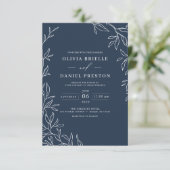 Invitation QR Code Moderne Marine Bleu Minimal Mariage feuill (Debout devant)