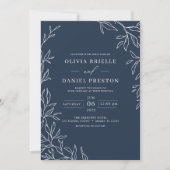 Invitation QR Code Moderne Marine Bleu Minimal Mariage feuill (Devant)