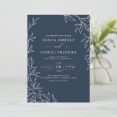 Invitation QR Code Moderne Marine Bleu Minimal Mariage feuill (Debout devant)