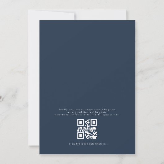 Invitation QR Code Moderne Marine Bleu Minimal Mariage feuill (Dos)