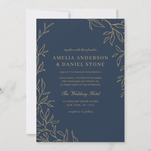 Invitation QR Code Moderne Marine Bleu Or Minimal Mariage (Devant)