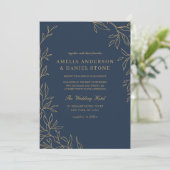 Invitation QR Code Moderne Marine Bleu Or Minimal Mariage (Debout devant)