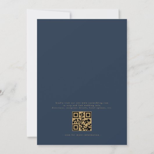 Invitation QR Code Moderne Marine Bleu Or Minimal Mariage (Dos)