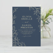 Invitation QR Code Moderne Marine Bleu Or minimal Mariage feu (Debout devant)