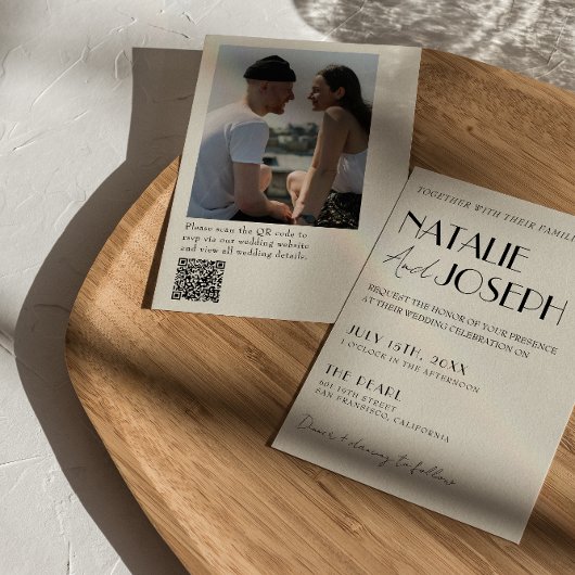 Invitation QR Code Moderne Minimaliste Mariage photo français