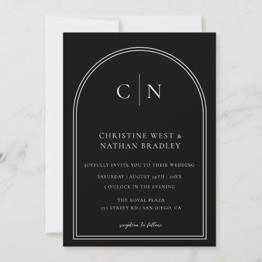 Invitation QR Code Moderne Monogramme Mariage Arche (Devant)