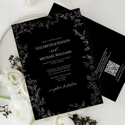 Invitation QR Code moderne noir et blanc minimaliste Mariage