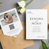 Invitation QR code moderne PHOTO noir et blanc mariage