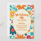 Invitation QR Code Moderne Retro 70's Daisy Mariage (Devant)