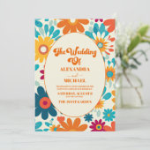 Invitation QR Code Moderne Retro 70's Daisy Mariage (Debout devant)