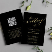Invitation QR code moderne romantique élégant or noir mariage