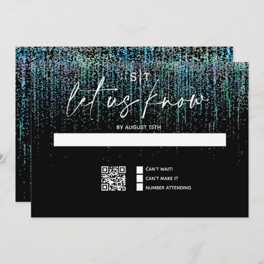 Invitation QR Code Moderne RSVP Edgy Parties scintillant Turq (Devant / Derrière)