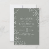 Invitation QR Code Moderne Sage Vert Minimal Mariage feuille (Devant)