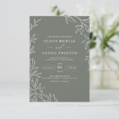Invitation QR Code Moderne Sage Vert Minimal Mariage feuille (Debout devant)