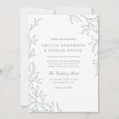 Invitation QR Code Moderne Sage Vert Minimal Mariage feuille (Devant)