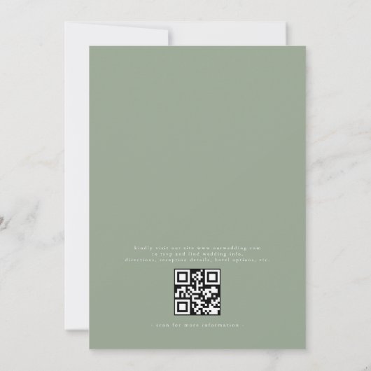 Invitation QR Code Moderne Sage Vert Minimal Mariage feuille (Dos)