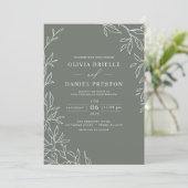 Invitation QR Code Moderne Sage Vert Minimal Mariage feuille (Debout devant)