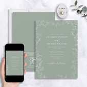Invitation QR Code Moderne Sage Vert Minimal Mariage feuille