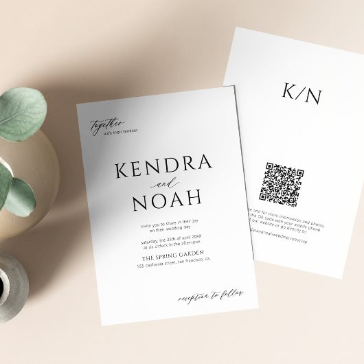 Invitation QR code moderne simple noir et blanc mariage