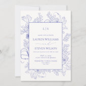 Invitation QR Code Monogramme Élégant Lavande Mariage floral (Devant)